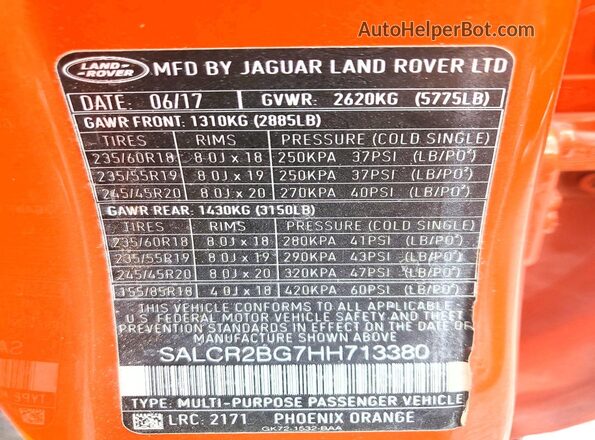 SALCR2BG7HH713380 2017 LAND ROVER DISCOVERY Orange 