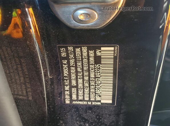 WP1AB2A24GLA93235 2016 PORSCHE CAYENNE Черный Вид наклейки с VIN-кодом