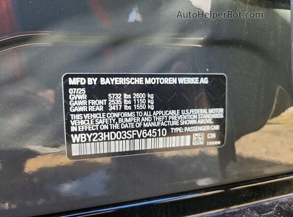 WBY23HD03SFV64510 2025 BMW I4 Gray Вид наклейки з VIN-кодом
