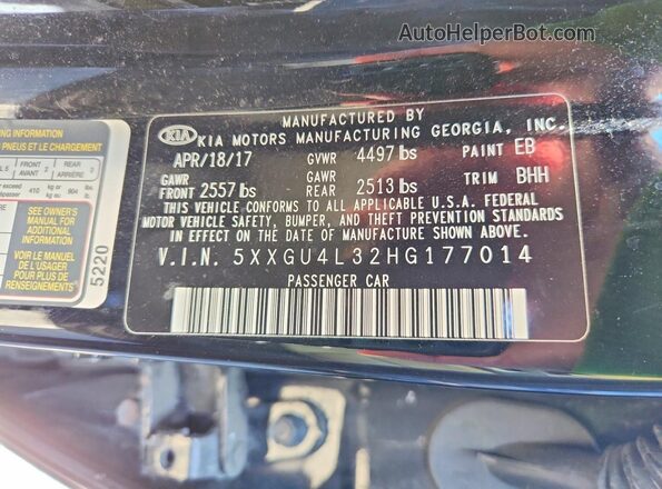5XXGU4L32HG177014 2017 KIA OPTIMA Black 