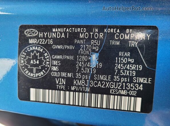 KM8J3CA2XGU213534 2016 HYUNDAI TUCSON Blue 