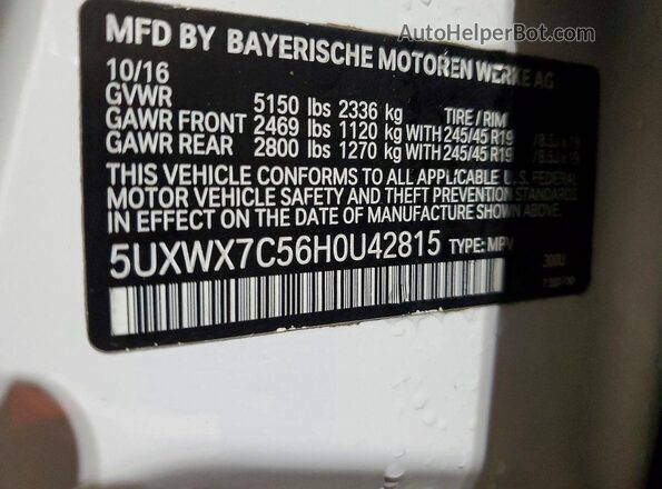 5UXWX7C56H0U42815 2017 BMW X3 White 