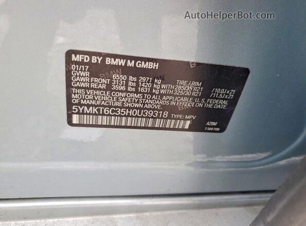 5YMKT6C35H0U39318 2017 BMW X5 Silver 