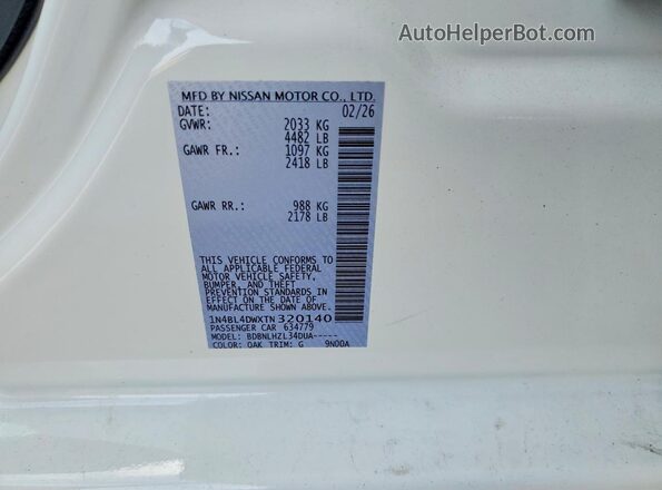 1N4BL4DWXTN320140 2026 NISSAN ALTIMA White 