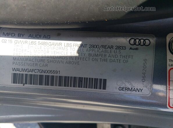 WAUWGAFC7GN005591 2016 AUDI A7 Silver Вид наклейки з VIN-кодом