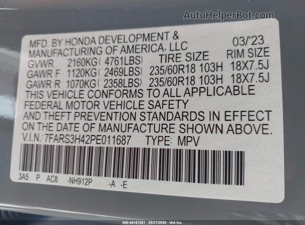 7FARS3H42PE011687 2023 HONDA CR-V Gray ძრავის განყოფილების ხედი