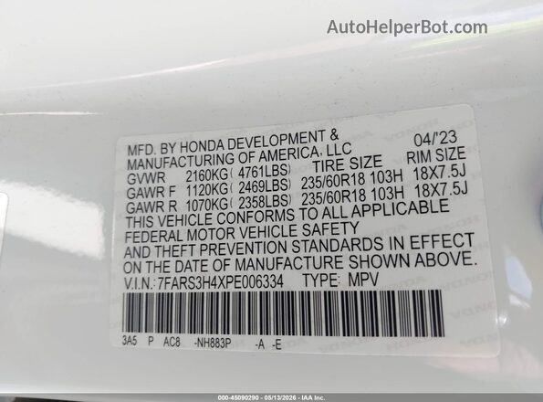 7FARS3H4XPE006334 2023 HONDA CR-V White Вид підкапотного простору