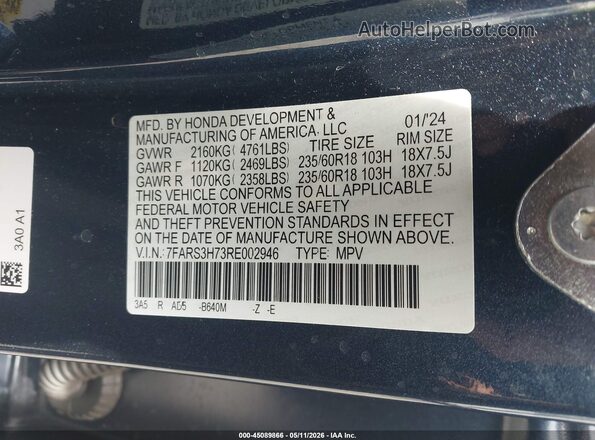 7FARS3H73RE002946 2024 HONDA CR-V Blue Widok komory silnika