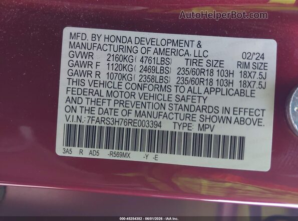 7FARS3H76RE003394 2024 HONDA CR-V Red Widok komory silnika