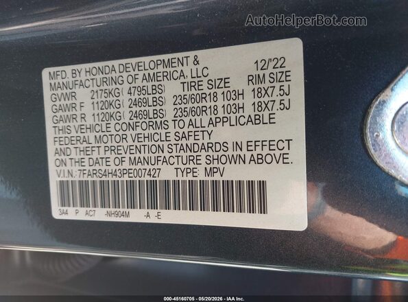 7FARS4H43PE007427 2023 HONDA CR-V Gray 
