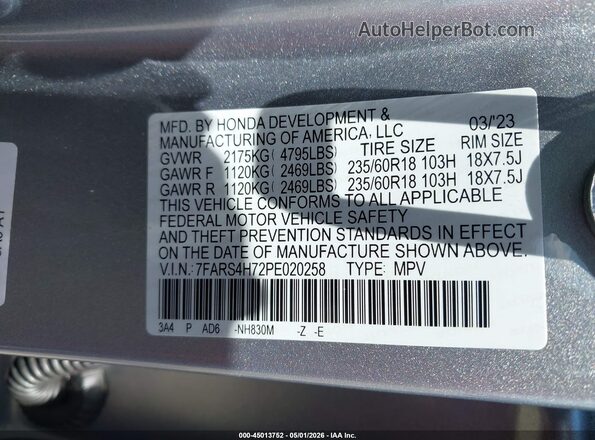 7FARS4H72PE020258 2023 HONDA CR-V Silver Շարժիչի բաժամունքի տեսք