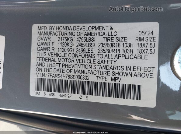 7FARS4H78SE000332 2025 HONDA CR-V Gray ძრავის განყოფილების ხედი