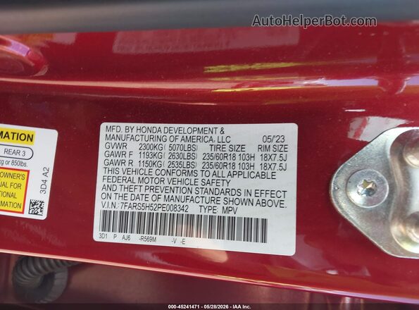 7FARS5H52PE008342 2023 HONDA CR-V Red Engine compartment view