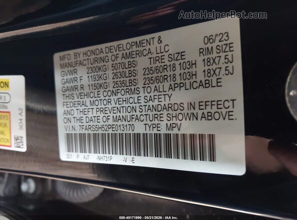 7FARS5H52PE013170 2023 HONDA CR-V Black Вид підкапотного простору