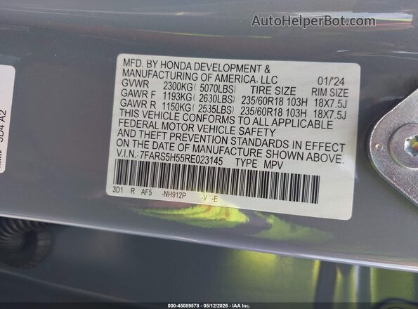 7FARS5H55RE023145 2024 HONDA CR-V HYBRID Серый Вид подкапотного пространства