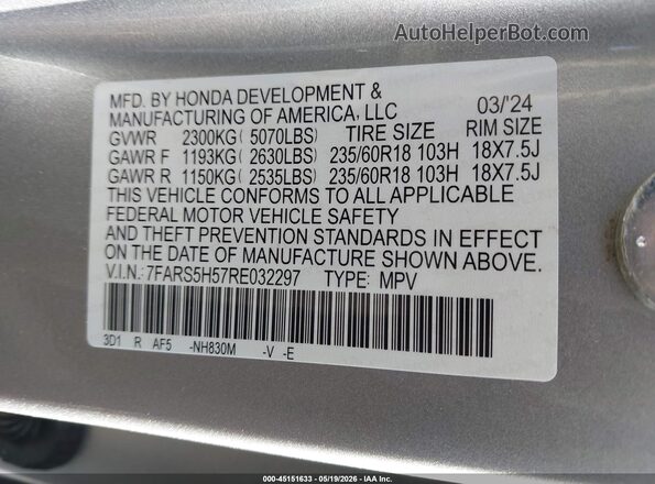7FARS5H57RE032297 2024 HONDA CR-V Silver Vista del compartimento del motor