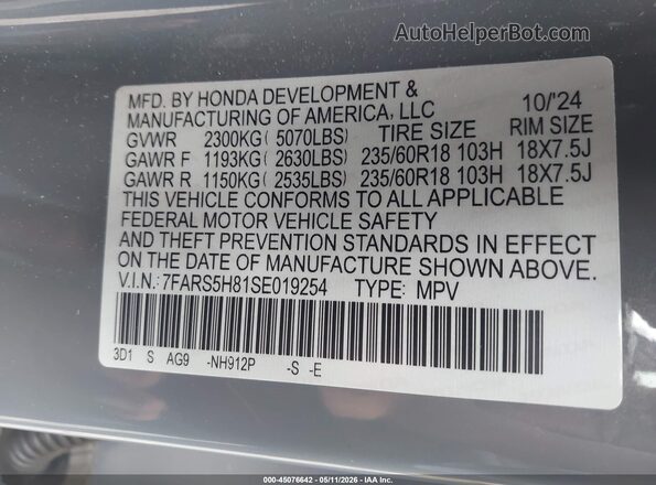 7FARS5H81SE019254 2025 HONDA CR-V Gray Widok komory silnika