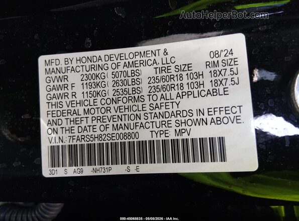 7FARS5H82SE008800 2025 HONDA CR-V Black Engine compartment view
