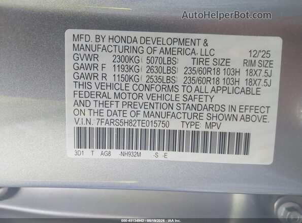 7FARS5H82TE015750 2026 HONDA CR-V Silver ძრავის განყოფილების ხედი