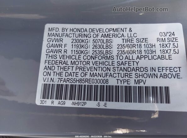 7FARS5H85RE030008 2024 HONDA CR-V Gray Շարժիչի բաժամունքի տեսք