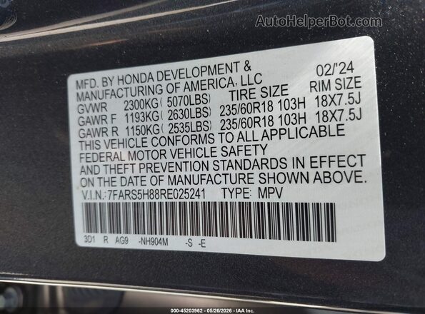 7FARS5H88RE025241 2024 HONDA CR-V Gray Շարժիչի բաժամունքի տեսք