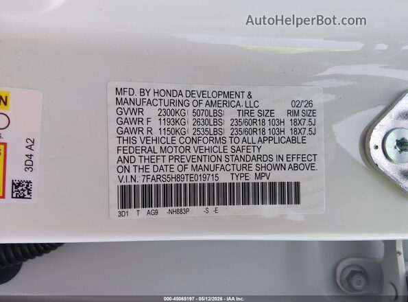 7FARS5H89TE019715 2026 HONDA CR-V HYBRID White Widok komory silnika
