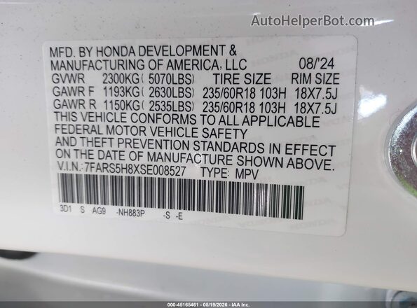 7FARS5H8XSE008527 2025 HONDA CR-V White Շարժիչի բաժամունքի տեսք