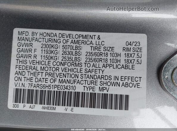 7FARS6H51PE034310 2023 HONDA CR-V Gray Widok komory silnika
