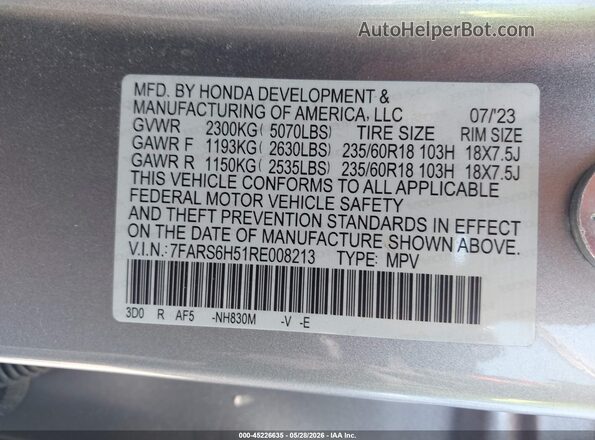 7FARS6H51RE008213 2024 HONDA CR-V Silver Շարժիչի բաժամունքի տեսք