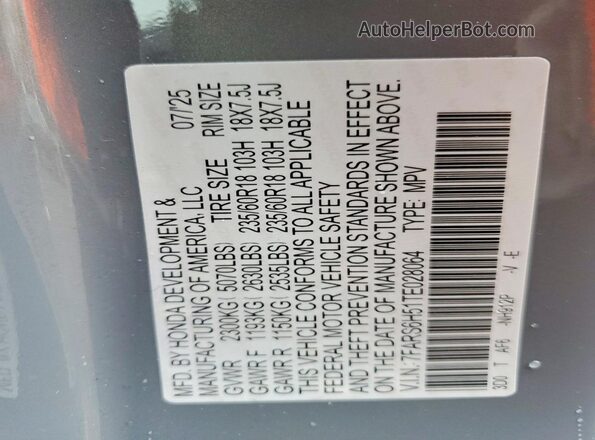 7FARS6H51TE028064 2026 HONDA CR-V Gray Widok naklejki z numerem VIN
