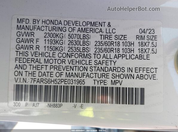7FARS6H52PE031965 2023 HONDA CR-V HYBRID White Widok komory silnika