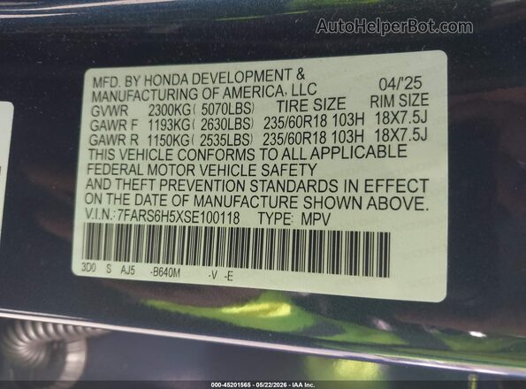 7FARS6H5XSE100118 2025 HONDA CR-V Blue Widok komory silnika