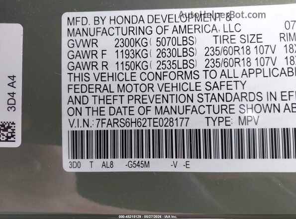 7FARS6H62TE028177 2026 HONDA CR-V HYBRID Зеленый 