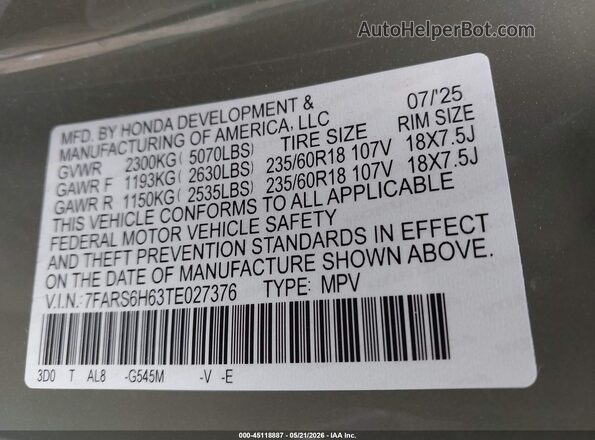 7FARS6H63TE027376 2026 HONDA CR-V HYBRID Green 