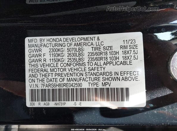 7FARS6H80RE042590 2024 HONDA CR-V Black Engine compartment view