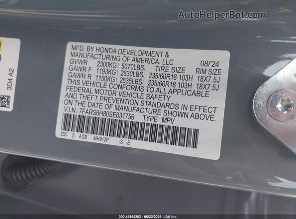 7FARS6H80SE031756 2025 HONDA CR-V Gray Շարժիչի բաժամունքի տեսք