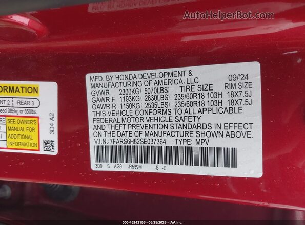 7FARS6H82SE037364 2025 HONDA CR-V Red Vista del compartimento del motor