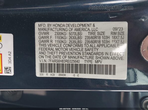 7FARS6H83RE025640 2024 HONDA CR-V Blue Շարժիչի բաժամունքի տեսք