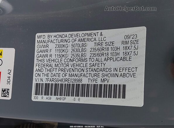 7FARS6H83RE028988 2024 HONDA CR-V Gray Շարժիչի բաժամունքի տեսք