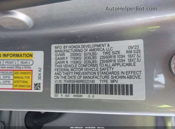 7FARS6H86RE023140 2024 HONDA CR-V Silver Շարժիչի բաժամունքի տեսք