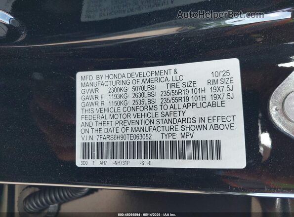 7FARS6H90TE063052 2026 HONDA CR-V Black Вид підкапотного простору