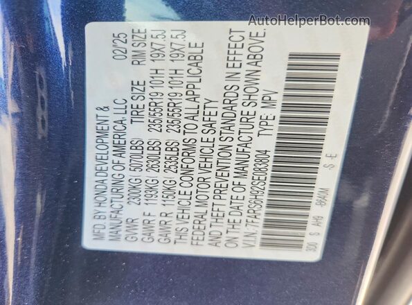 7FARS6H92SE083804 2025 HONDA CR-V Blue Vista de la etiqueta del VIN