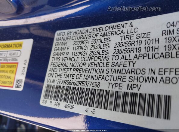 7FARS6H93RE077598 2024 HONDA CR-V HYBRID Синий 