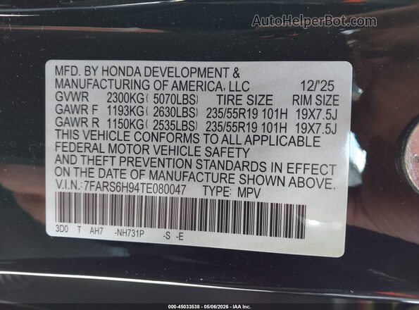 7FARS6H94TE080047 2026 HONDA CR-V Black ძრავის განყოფილების ხედი