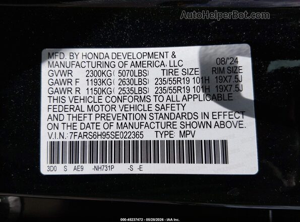 7FARS6H95SE022365 2025 HONDA CR-V Black Вид підкапотного простору