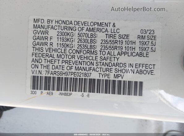 7FARS6H97PE021807 2023 HONDA CR-V White Շարժիչի բաժամունքի տեսք