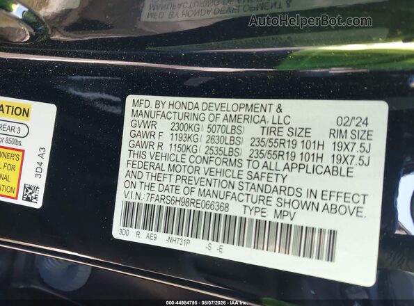 7FARS6H98RE066368 2024 HONDA CR-V Black Շարժիչի բաժամունքի տեսք