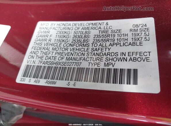 7FARS6H9XSE027707 2025 HONDA CR-V Red Вид підкапотного простору