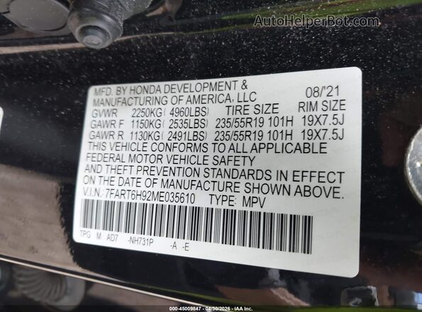 7FART6H92ME035610 2021 HONDA CR-V Black ძრავის განყოფილების ხედი