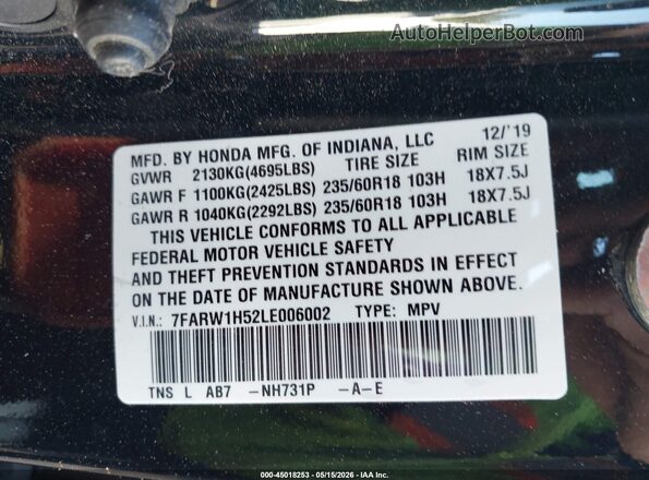 7FARW1H52LE006002 2020 HONDA CR-V Black 